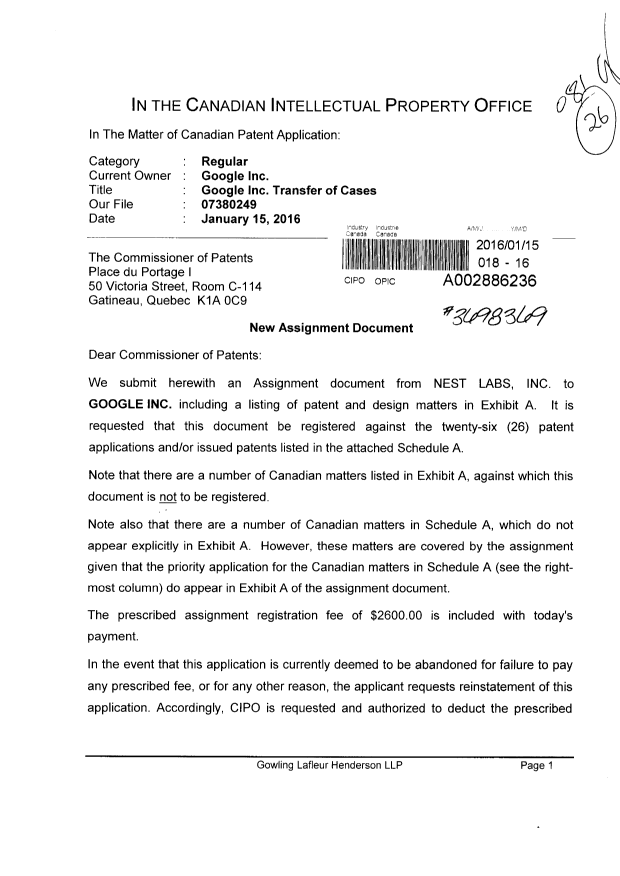 Document de brevet canadien 2818396. Cession 20160115. Image 1 de 16