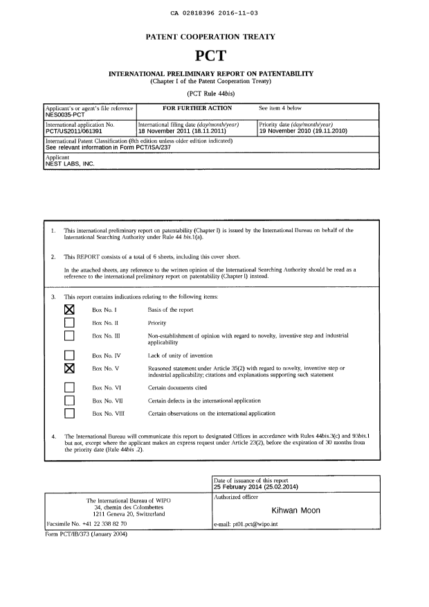 Document de brevet canadien 2818396. PCT 20161103. Image 1 de 6