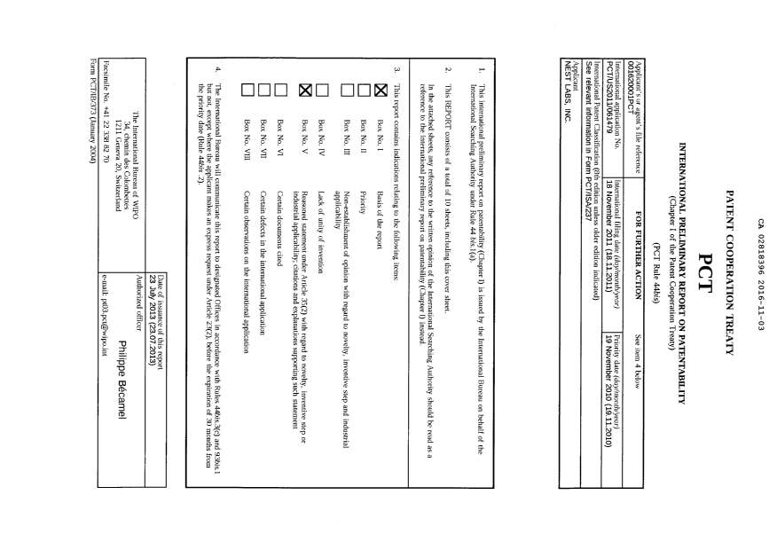 Document de brevet canadien 2818396. PCT 20161103. Image 1 de 10