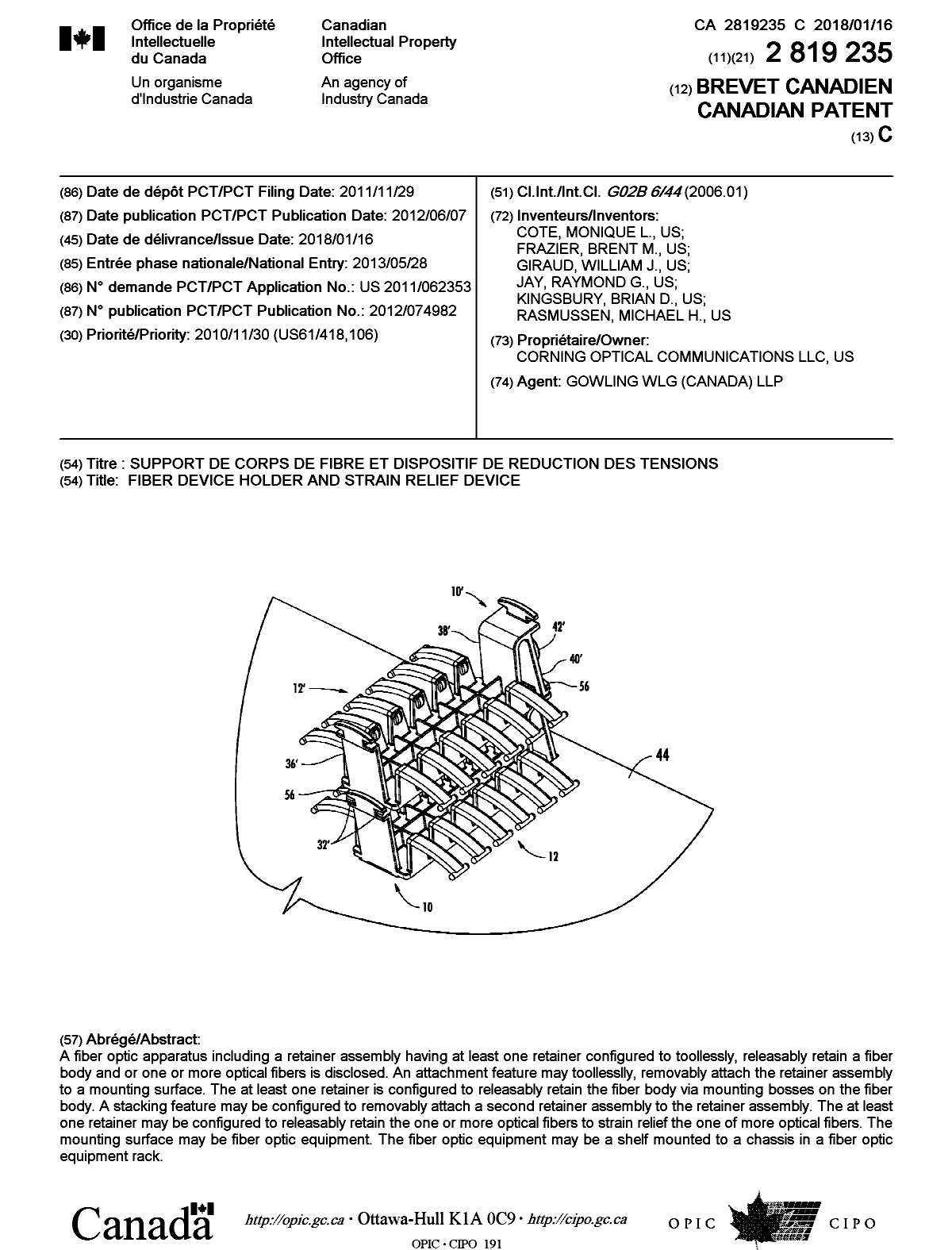 Document de brevet canadien 2819235. Page couverture 20180102. Image 1 de 1