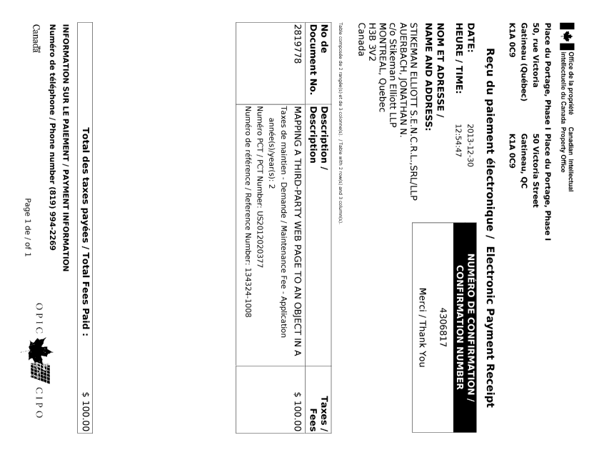 Document de brevet canadien 2819778. Taxes 20131230. Image 1 de 1