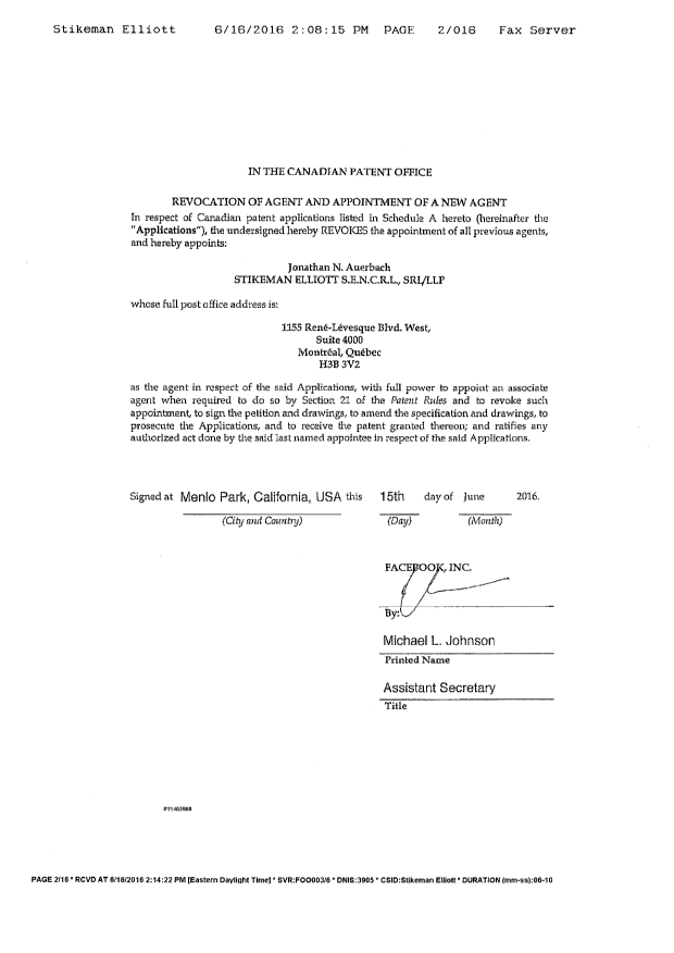 Document de brevet canadien 2819778. Correspondance 20160616. Image 2 de 16