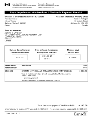 Document de brevet canadien 2820491. Paiement de taxe périodique 20210614. Image 1 de 1