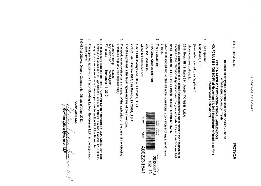 Document de brevet canadien 2821002. Cession 20121210. Image 3 de 3