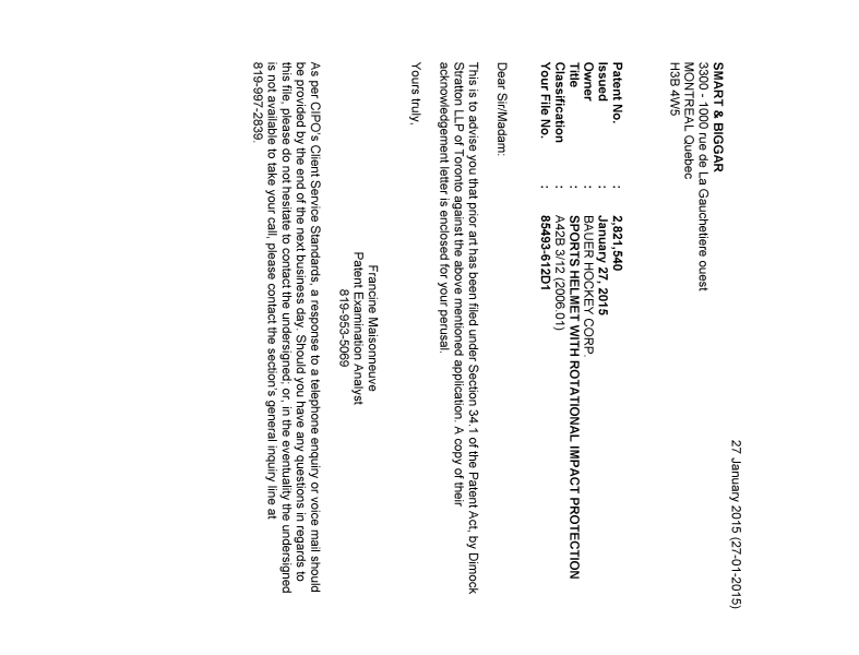 Document de brevet canadien 2821540. Poursuite-Amendment 20150127. Image 1 de 1
