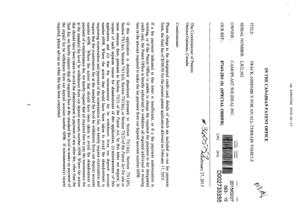 Document de brevet canadien 2822562. Correspondance 20141227. Image 1 de 2