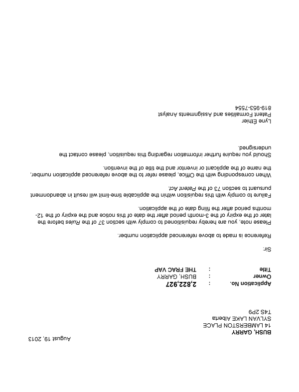 Canadian Patent Document 2822927. Correspondence 20130819. Image 1 of 1