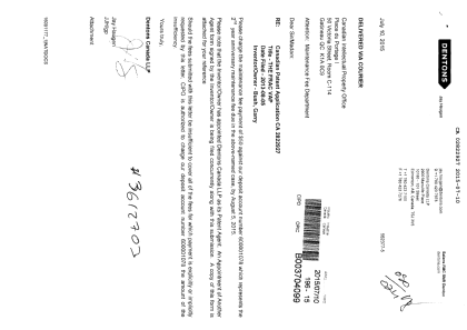 Document de brevet canadien 2822927. Correspondance 20141210. Image 1 de 3