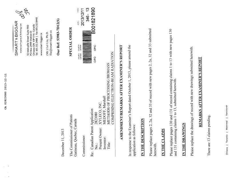 Document de brevet canadien 2823080. Poursuite-Amendment 20121211. Image 1 de 47