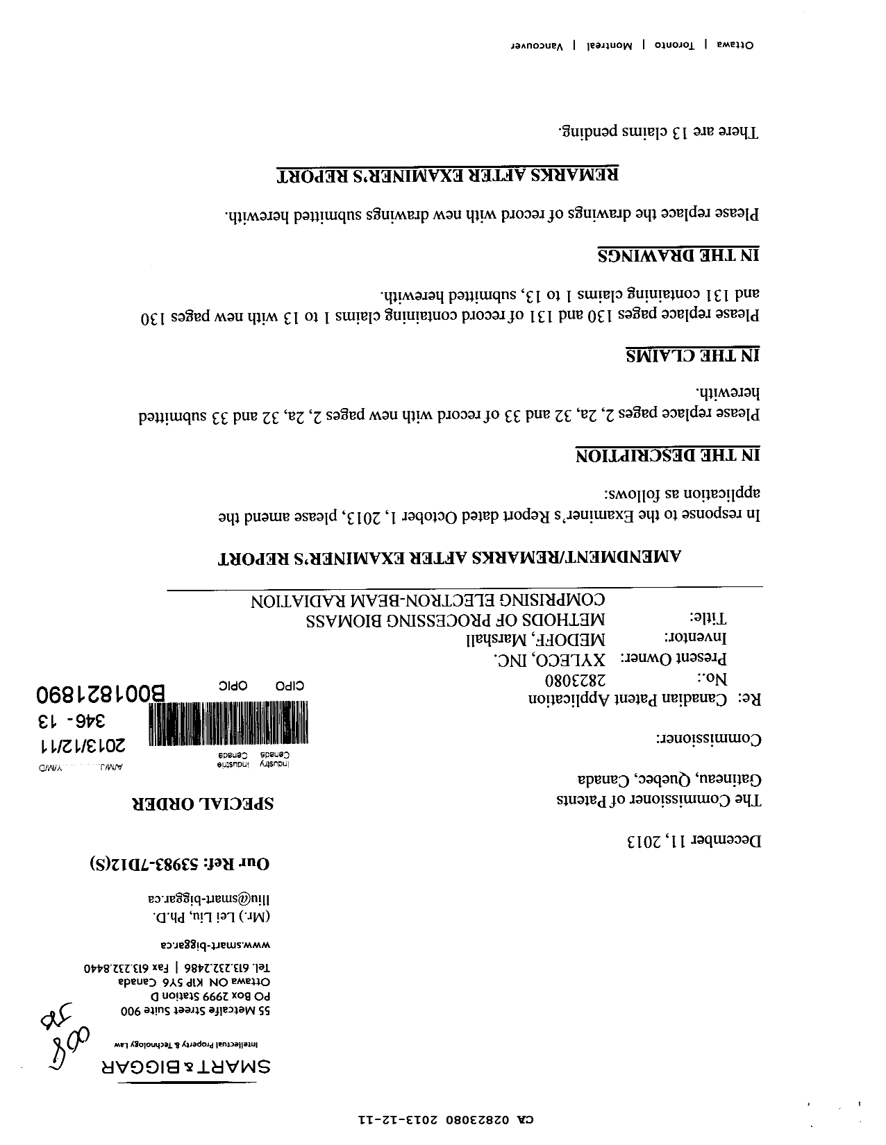 Document de brevet canadien 2823080. Poursuite-Amendment 20121211. Image 1 de 47