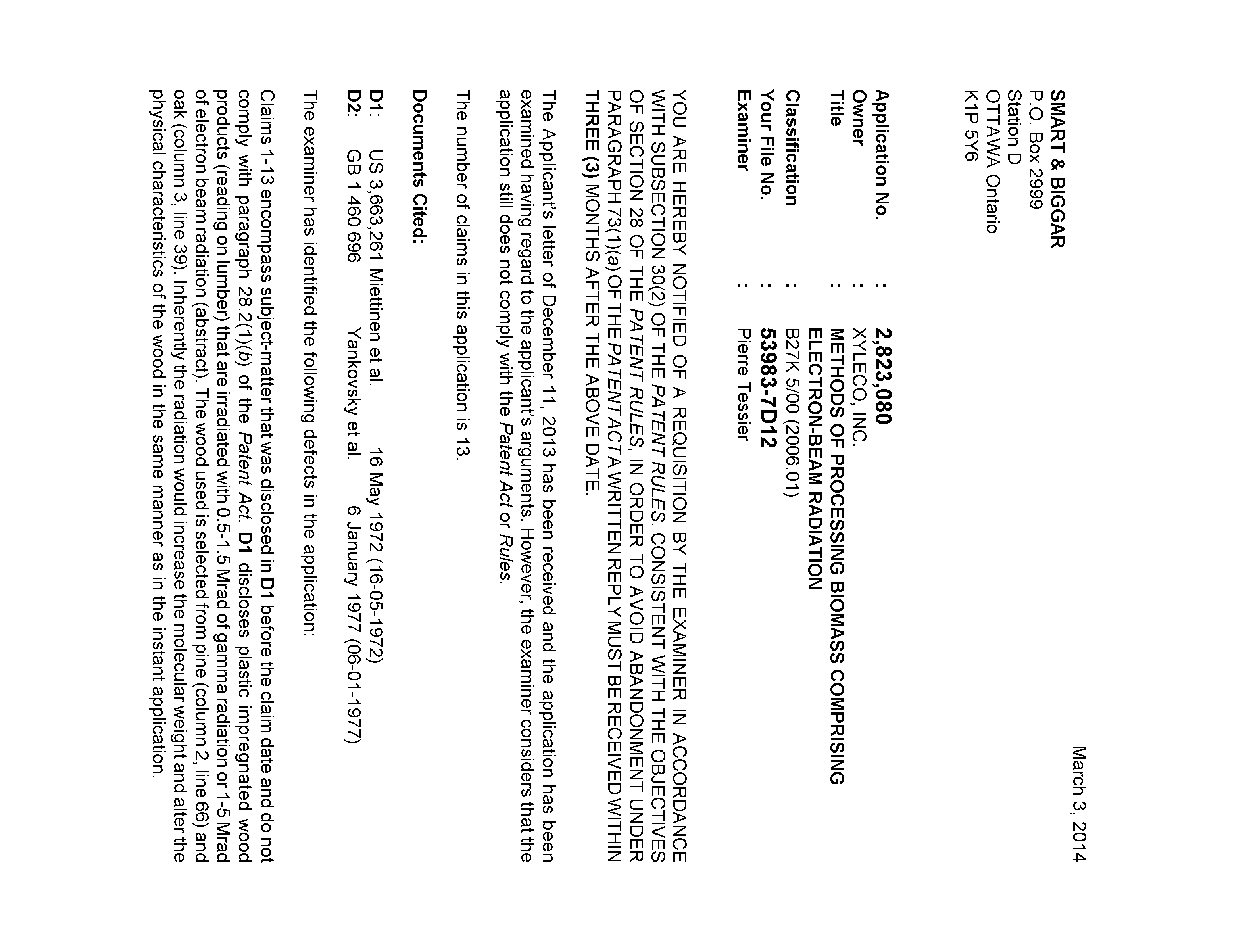 Document de brevet canadien 2823080. Poursuite-Amendment 20131203. Image 1 de 3
