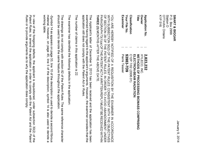 Canadian Patent Document 2823232. Prosecution-Amendment 20131209. Image 1 of 2