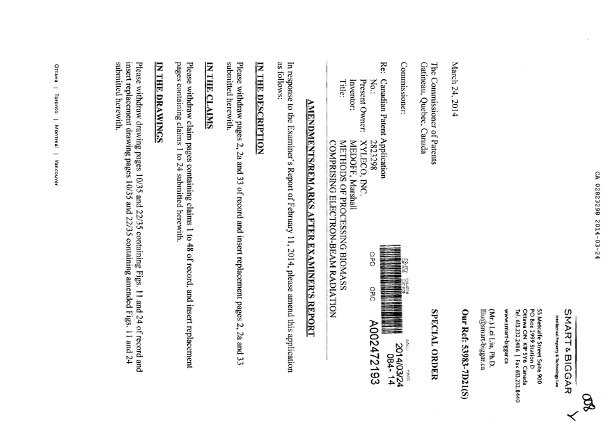 Document de brevet canadien 2823298. Poursuite-Amendment 20131224. Image 1 de 11