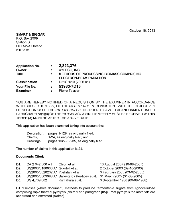 Canadian Patent Document 2823376. Prosecution-Amendment 20121218. Image 1 of 3