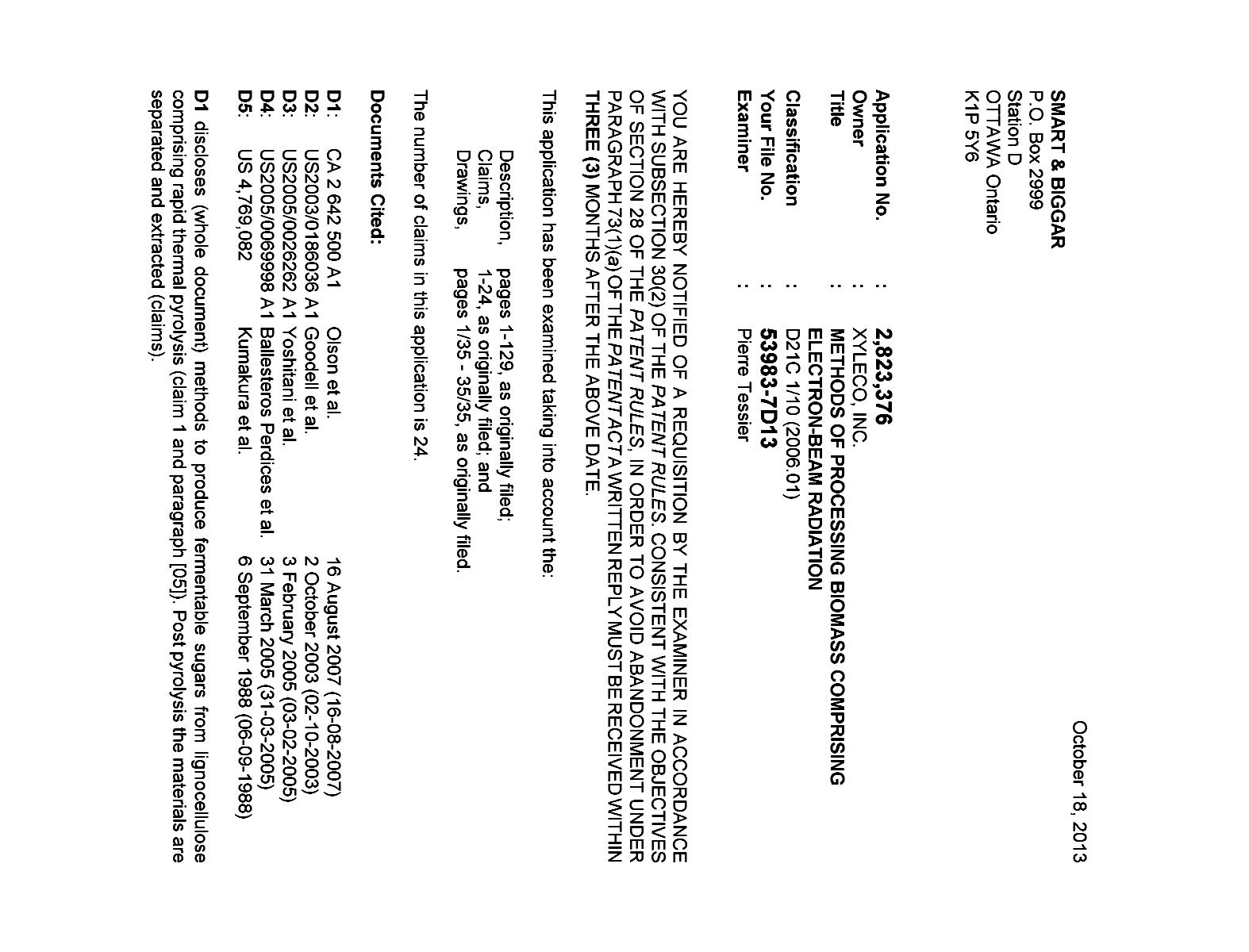 Document de brevet canadien 2823376. Poursuite-Amendment 20121218. Image 1 de 3