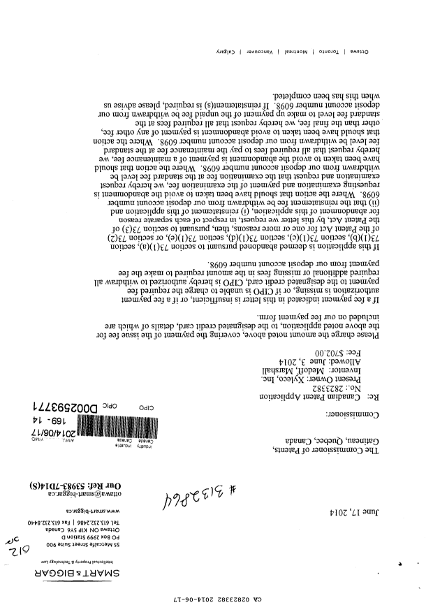 Canadian Patent Document 2823382. Correspondence 20131217. Image 1 of 2