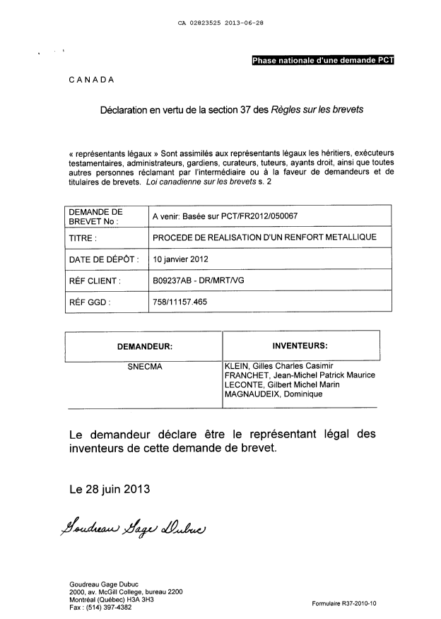 Document de brevet canadien 2823525. Cession 20130628. Image 5 de 5