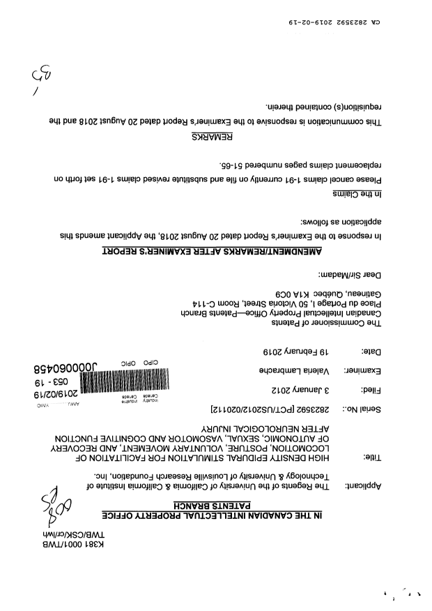 Canadian Patent Document 2823592. Prosecution-Amendment 20181219. Image 1 of 35