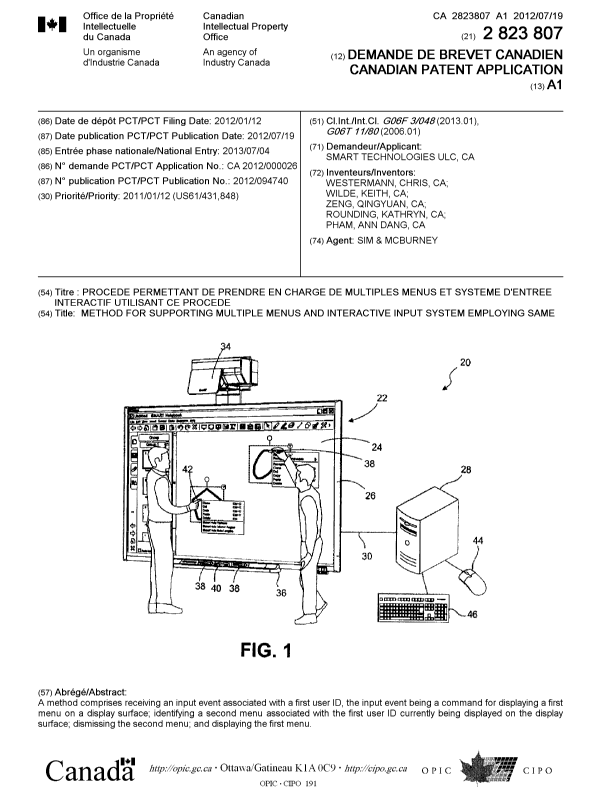 Canadian Patent Document 2823807. Cover Page 20131001. Image 1 of 1