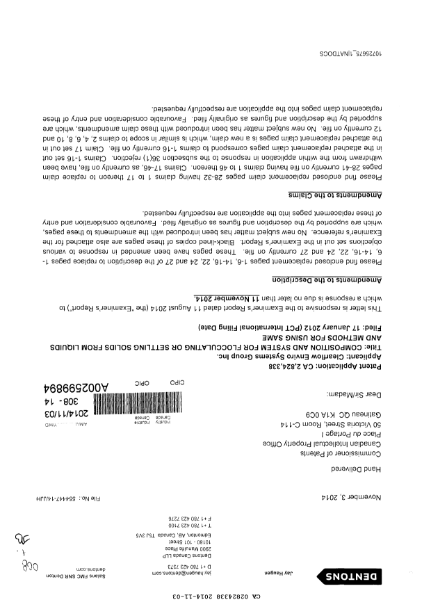 Document de brevet canadien 2824338. Poursuite-Amendment 20131203. Image 1 de 42