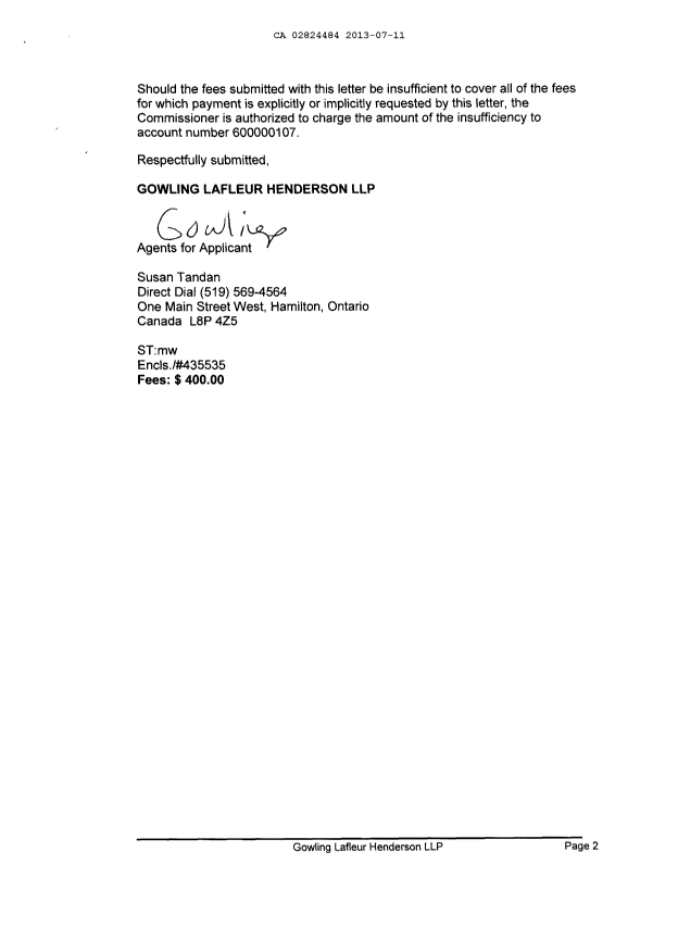 Document de brevet canadien 2824484. Cession 20121211. Image 2 de 6