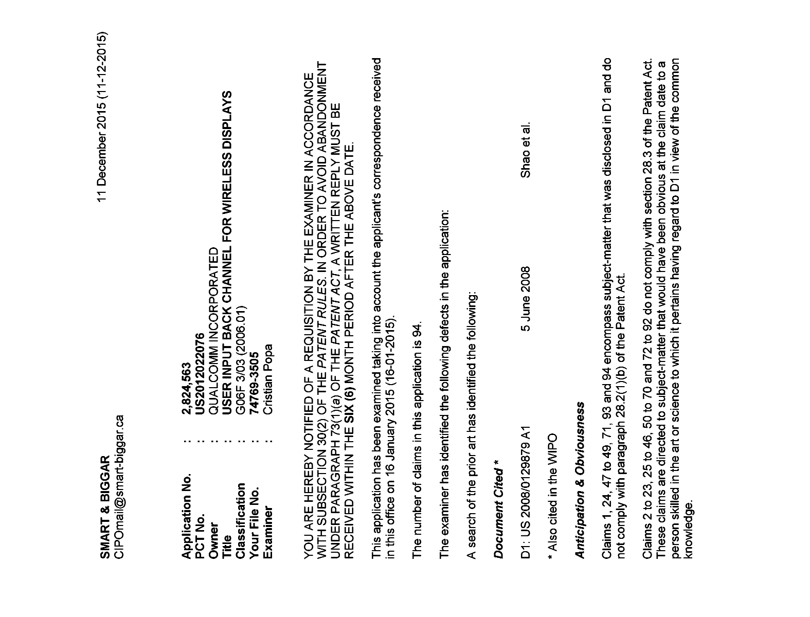 Canadian Patent Document 2824563. Prosecution-Amendment 20141211. Image 1 of 8