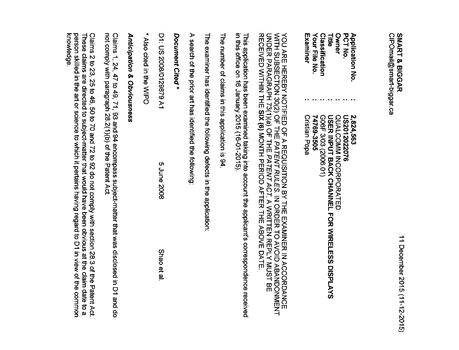 Document de brevet canadien 2824563. Poursuite-Amendment 20141211. Image 1 de 8