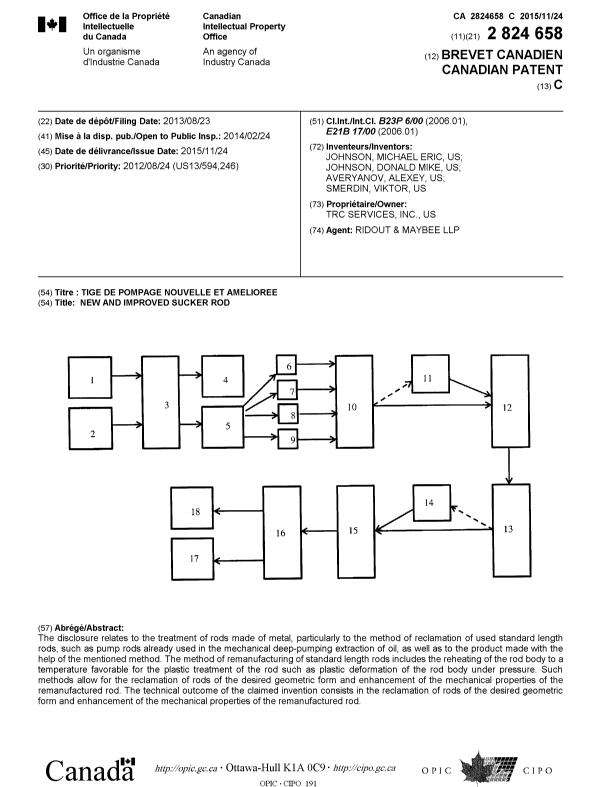 Document de brevet canadien 2824658. Page couverture 20141228. Image 1 de 1