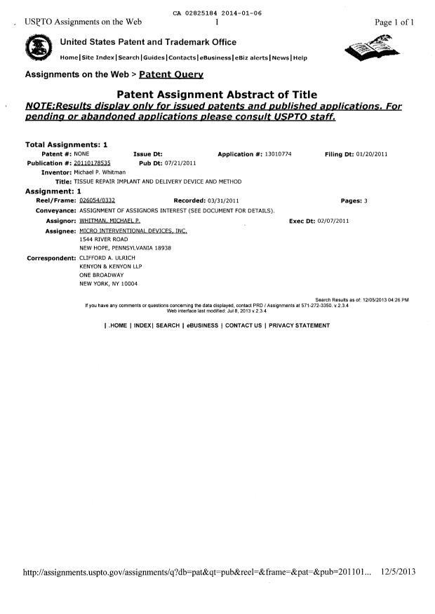 Document de brevet canadien 2825184. Cession 20140106. Image 6 de 6