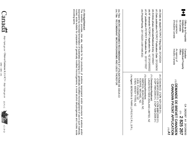 Document de brevet canadien 2825267. Page couverture 20130910. Image 1 de 1