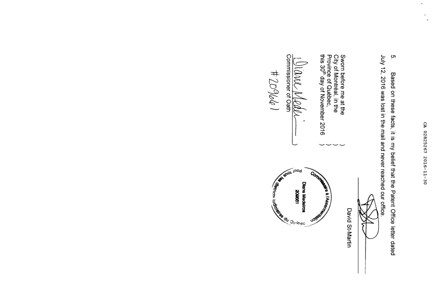 Canadian Patent Document 2825267. Prosecution Correspondence 20161130. Image 3 of 3