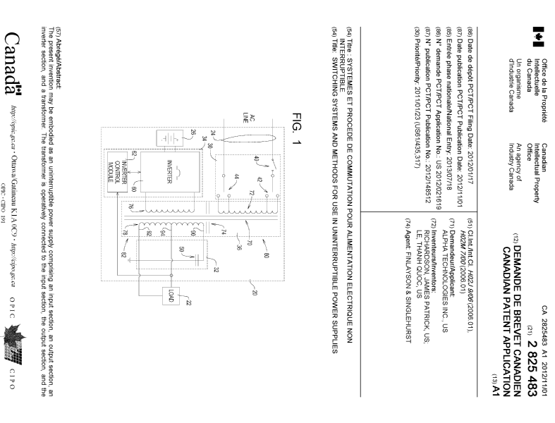 Document de brevet canadien 2825483. Page couverture 20131008. Image 1 de 2
