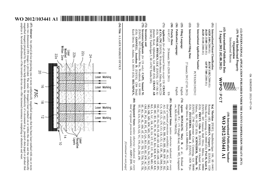 Document de brevet canadien 2825655. Abrégé 20130724. Image 1 de 2