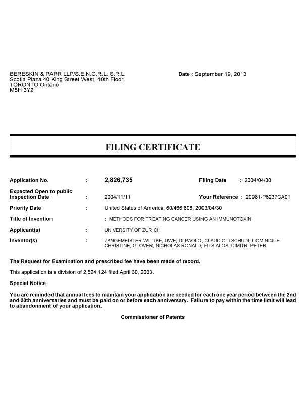 Canadian Patent Document 2826735. Correspondence 20130919. Image 1 of 1