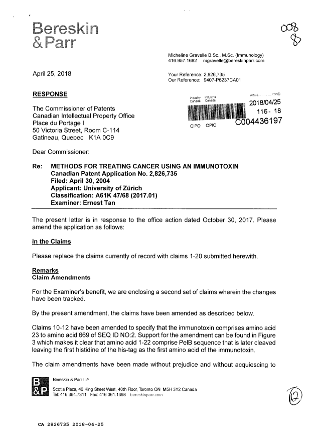 Canadian Patent Document 2826735. Amendment 20180425. Image 1 of 12