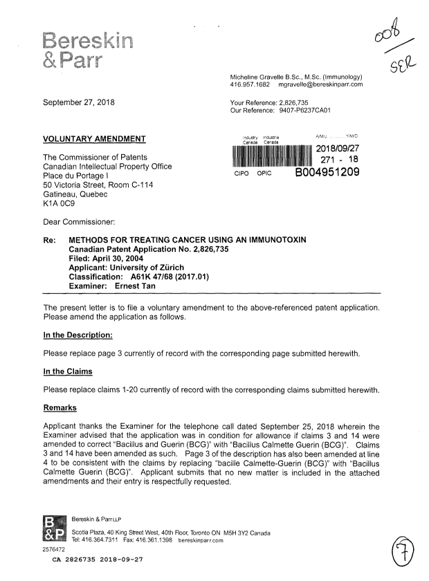 Canadian Patent Document 2826735. Amendment 20180927. Image 1 of 7