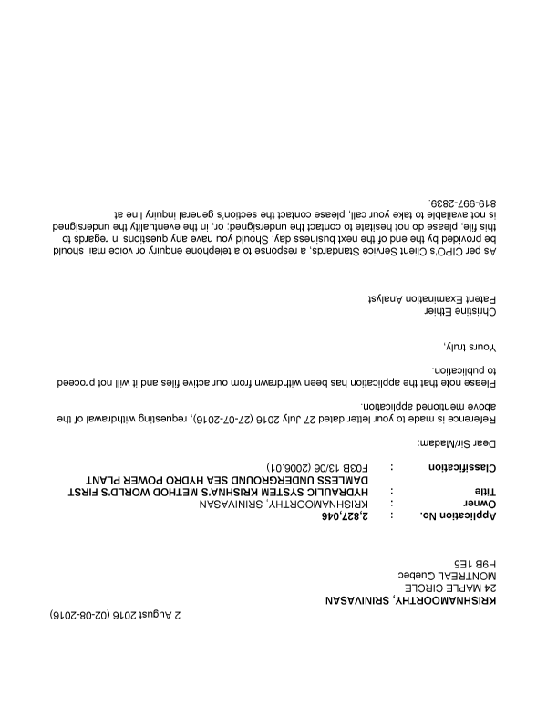 Document de brevet canadien 2827046. Correspondance 20151202. Image 1 de 1