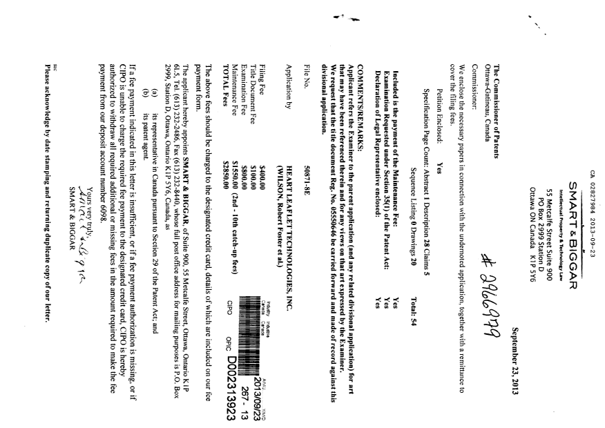 Canadian Patent Document 2827984. Assignment 20130923. Image 1 of 3