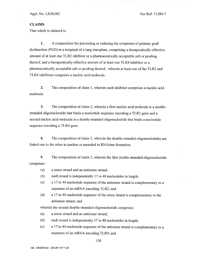 Document de brevet canadien 2828002. Revendications 20180716. Image 1 de 8