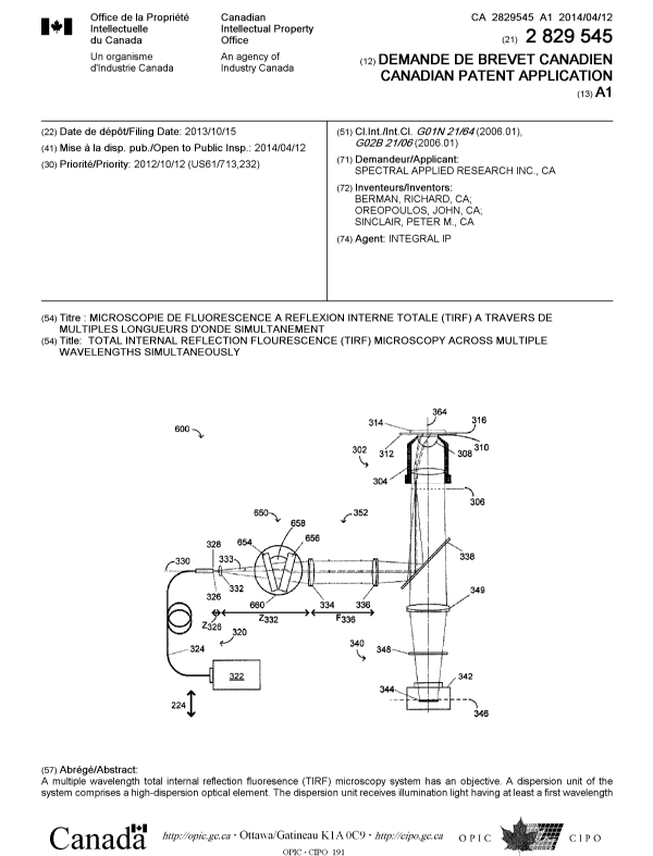 Document de brevet canadien 2829545. Page couverture 20140407. Image 1 de 2