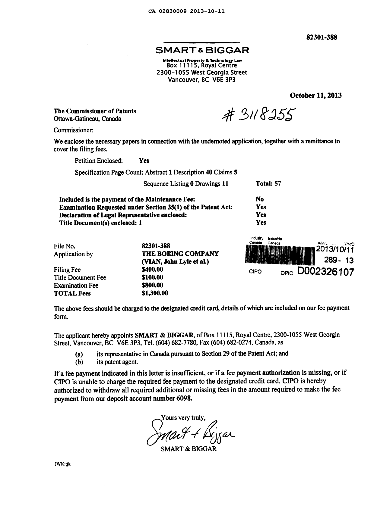Document de brevet canadien 2830009. Cession 20131011. Image 1 de 5