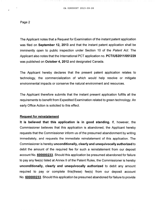 Document de brevet canadien 2830097. Poursuite-Amendment 20121226. Image 2 de 3