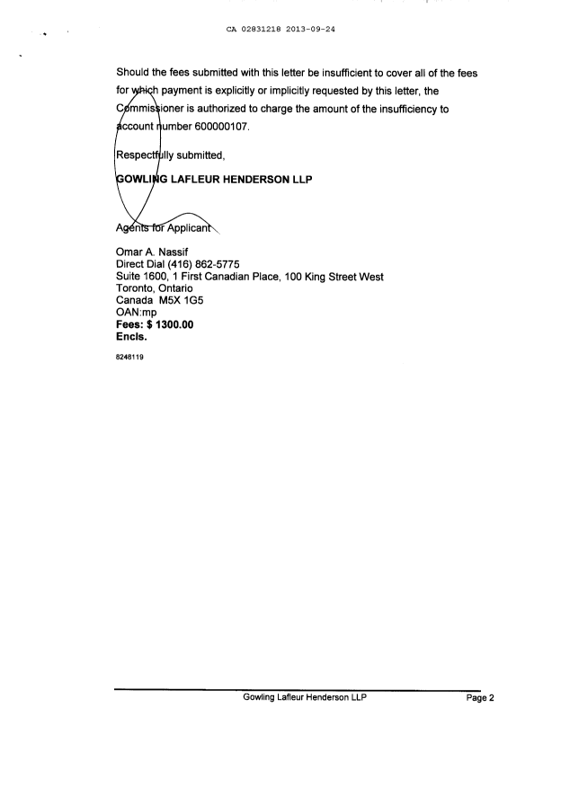 Document de brevet canadien 2831218. Cession 20121224. Image 2 de 4