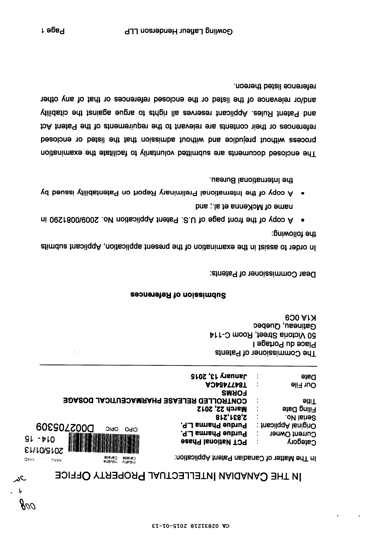 Document de brevet canadien 2831218. Poursuite-Amendment 20141213. Image 1 de 2