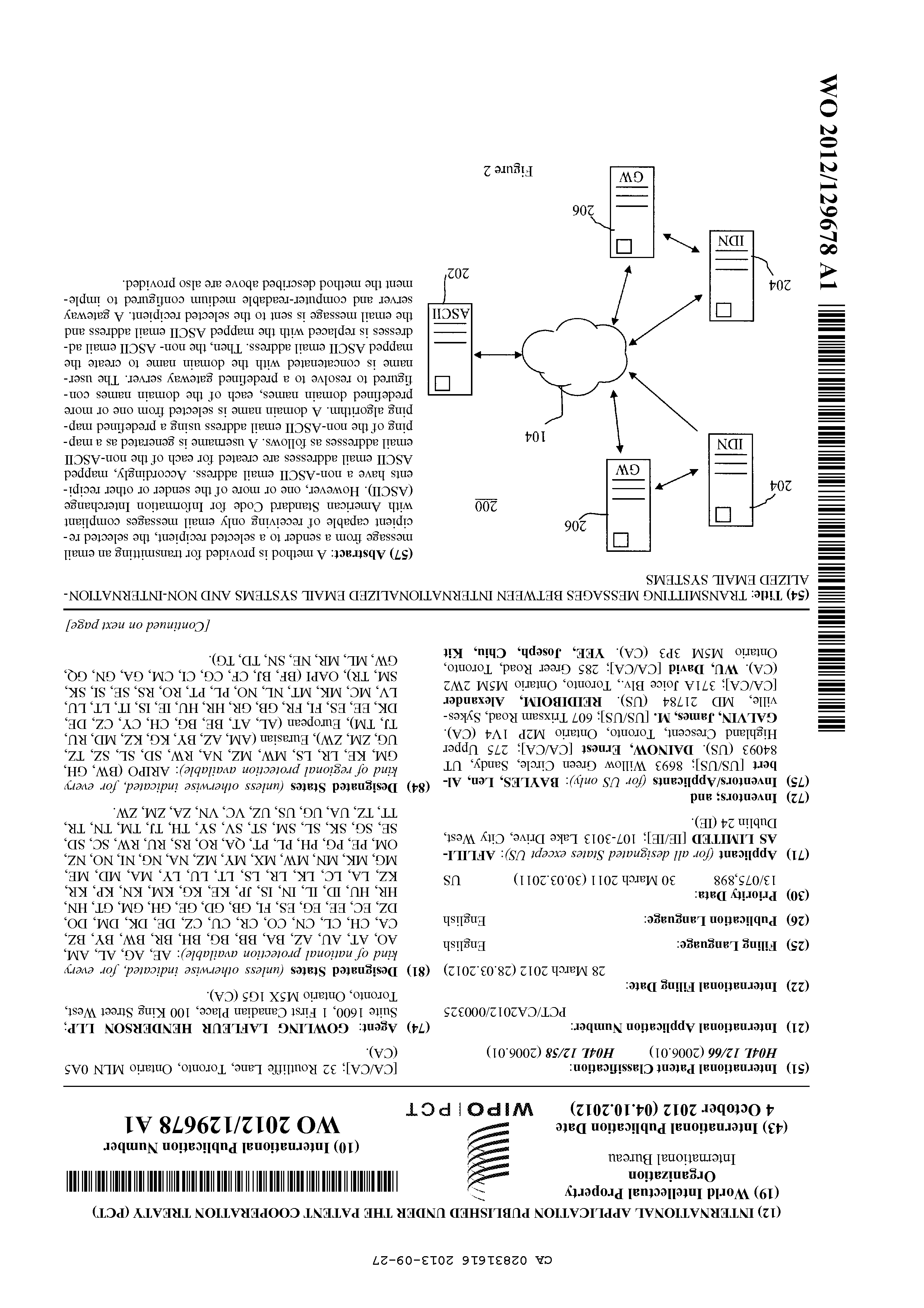 Canadian Patent Document 2831616. Abstract 20121227. Image 1 of 2