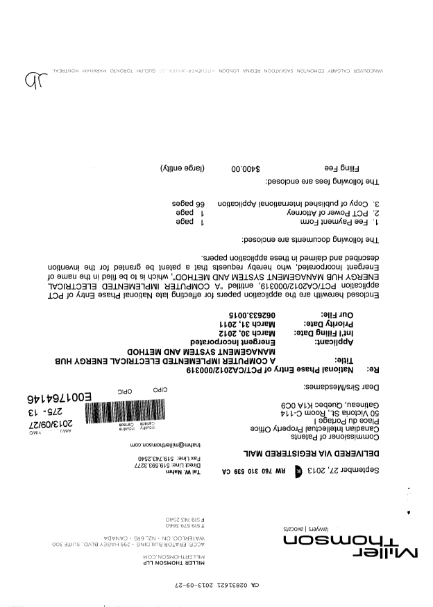 Document de brevet canadien 2831621. Cession 20130927. Image 1 de 2