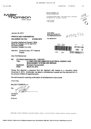 Document de brevet canadien 2831621. Correspondance 20141228. Image 1 de 5