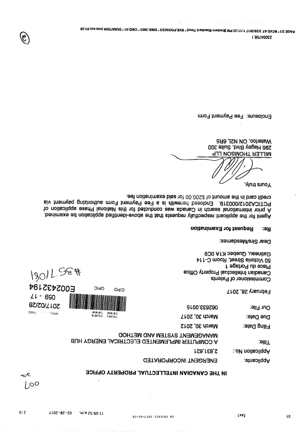 Document de brevet canadien 2831621. Poursuite-Amendment 20161228. Image 1 de 2