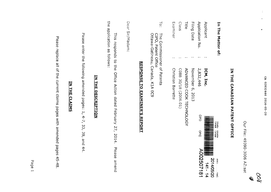 Document de brevet canadien 2832446. Poursuite-Amendment 20131220. Image 1 de 29