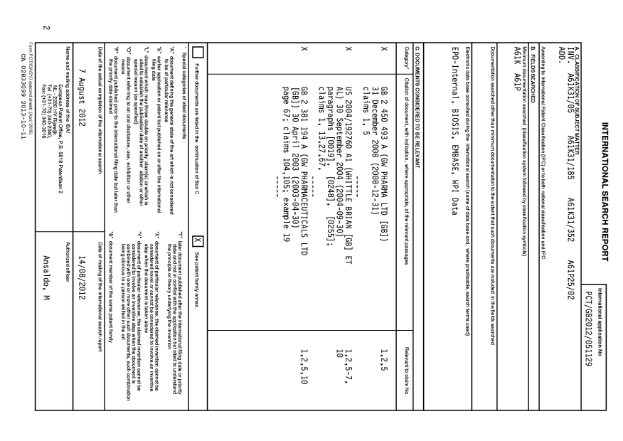Document de brevet canadien 2833099. PCT 20131011. Image 1 de 7